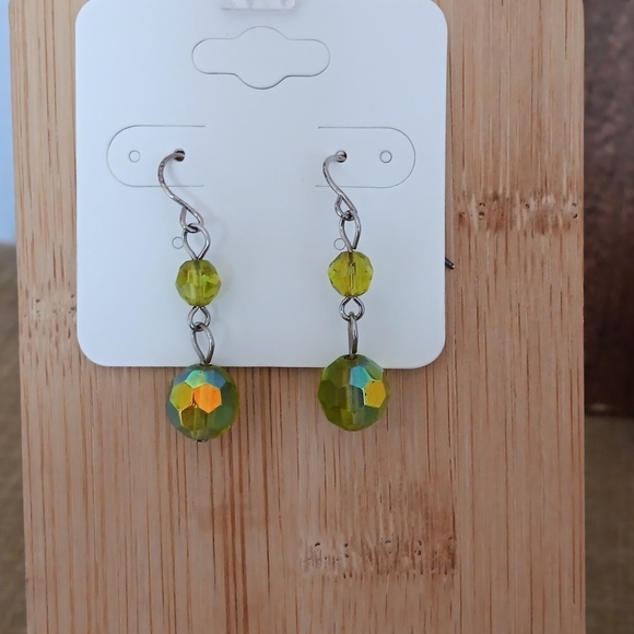 Silver Tone Glass Beaded Dangle Earrings - Picture 4 of 6